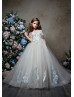 Beaded Ivory Lace Tulle Open Corset Back Flower Girl Dress
